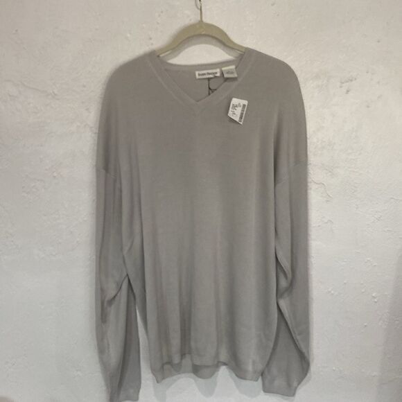 Vintage Barry Bricken Silver/Gray Textured Silk Blend Crewneck Sweater Size L - Picture 1 of 8